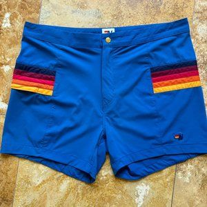 Aviator Nation MEN'S HORIZONTAL 5 STRIPE FLEX SHORTS - PARROT BLUE